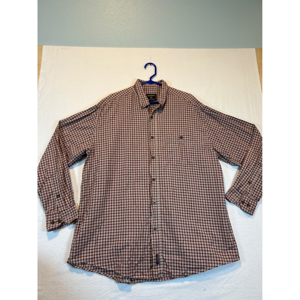 Woolrich Mens XL Long Sleeve Button Down Shirt Burgundy Plaid Cotton Blend